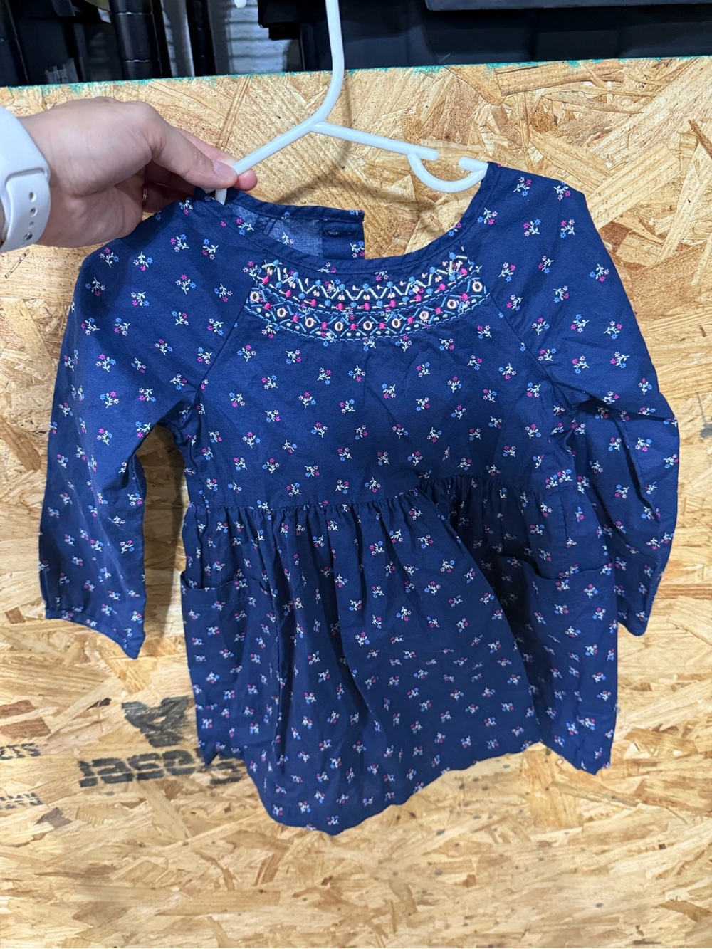 Carter's Navy Floral Dress with Pink Embroidered Yoke